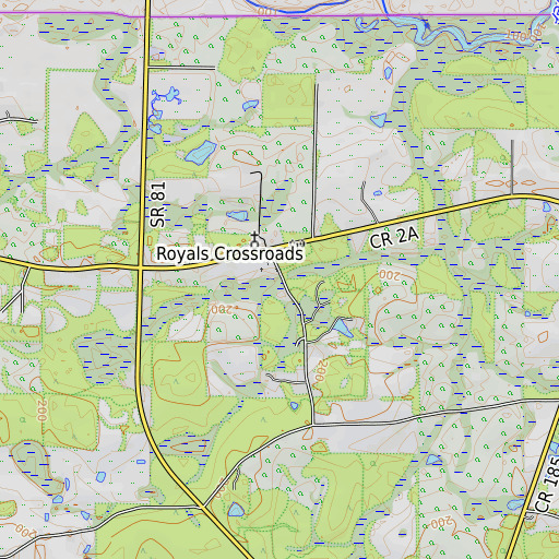 OpenTopoMap map of Grassy Branch, FL