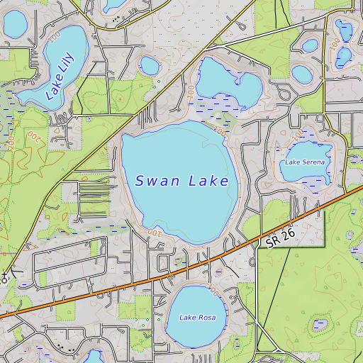 OpenTopoMap map of Swan Lake, FL
