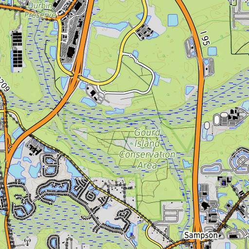 OpenTopoMap map of Sampson Creek, FL