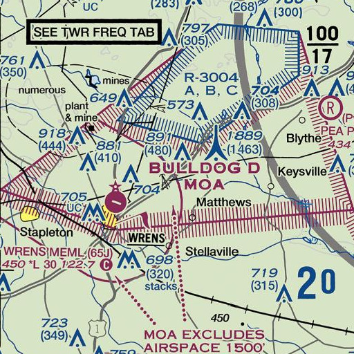 FAA VFR chart of Flat Rock Branch, GA