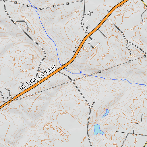 OpenTopoMap map of Flat Rock Branch, GA