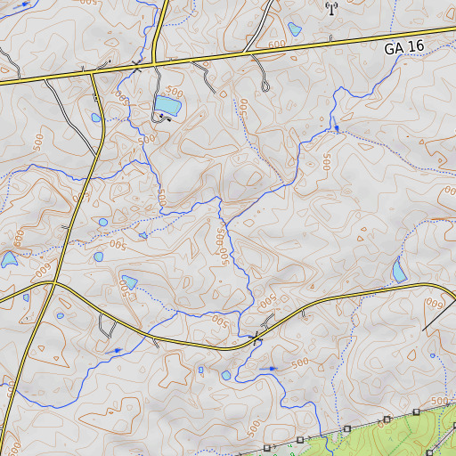 OpenTopoMap map of Hurricane Branch, GA