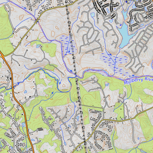 OpenTopoMap map of Little Mulberry River, GA