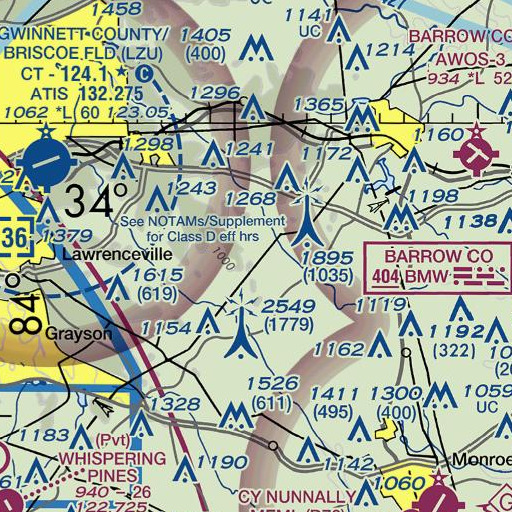 FAA VFR chart of Peavy Cemetery, GA