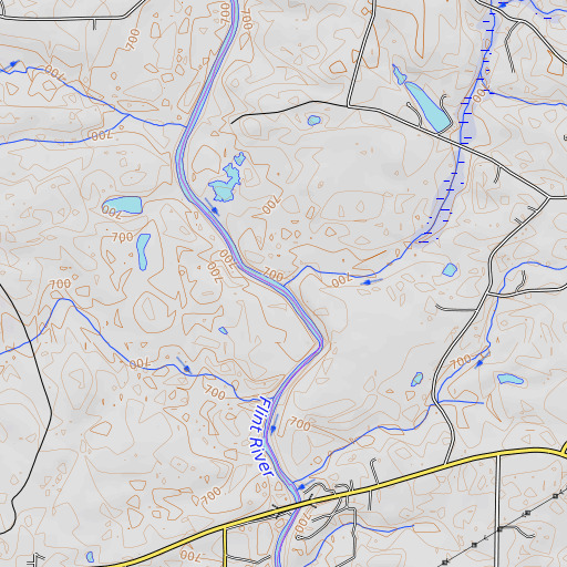 OpenTopoMap map of Rocky Ford Branch, GA