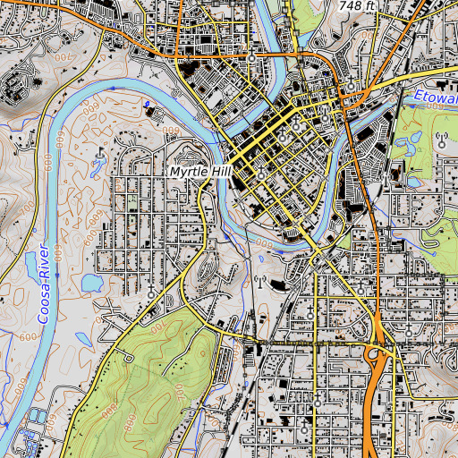 OpenTopoMap map of Silver Creek, GA