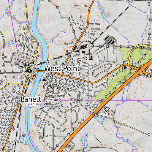 OpenTopoMap map of Tenth Street School, GA
