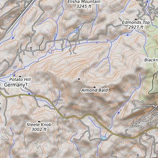 OpenTopoMap map of Big Face, GA