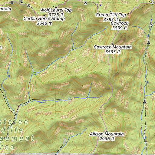 OpenTopoMap map of Big Ridge, GA