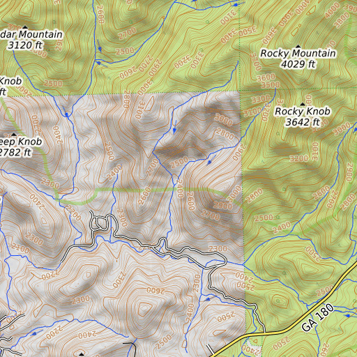 OpenTopoMap map of Cross Mountain Branch, GA