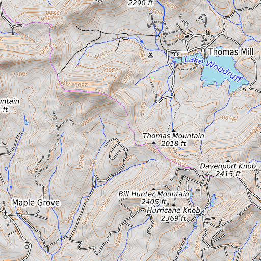 OpenTopoMap map of Darneille Gap, GA