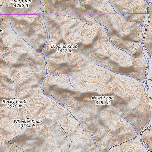 OpenTopoMap map of Diggins Gap, GA