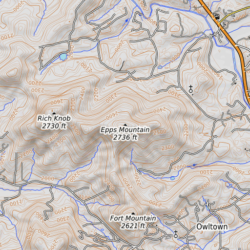 OpenTopoMap map of Epps Mountain, GA