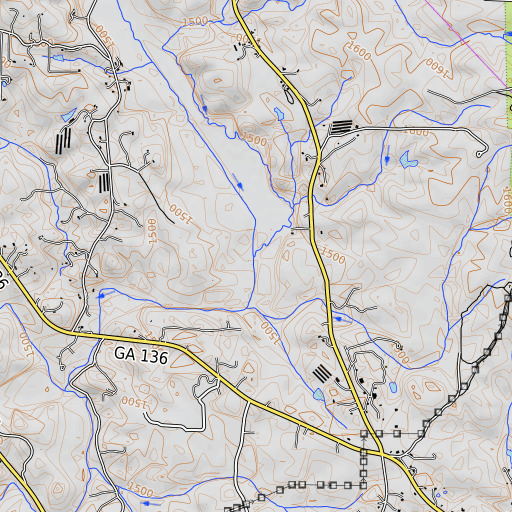 OpenTopoMap map of Gab Creek, GA