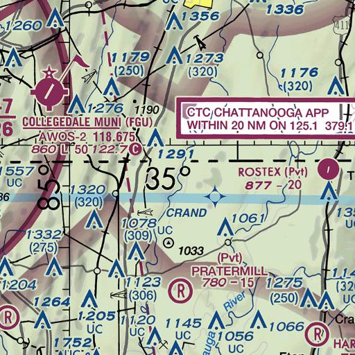 FAA VFR chart of Hunsucker Branch, GA