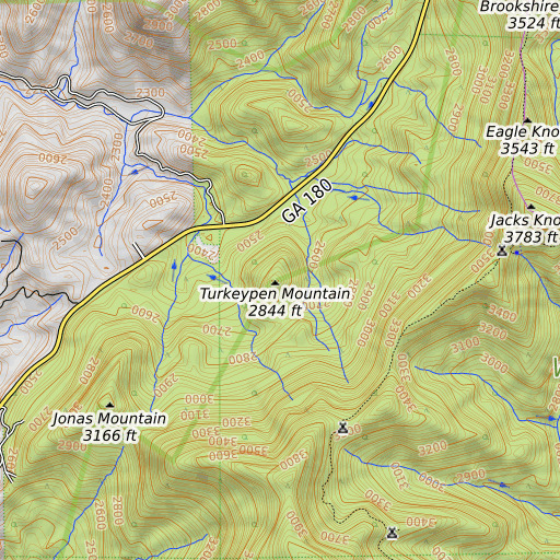 OpenTopoMap map of Turkeypen Mountain, GA
