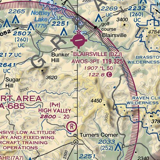 FAA VFR chart of Yellowjacket Gap, GA
