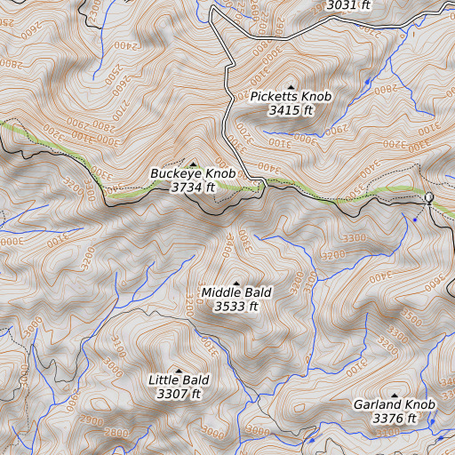 OpenTopoMap map of Yellowjacket Gap, GA