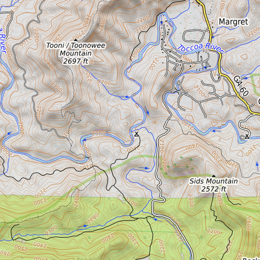 OpenTopoMap map of Rock Creek, GA