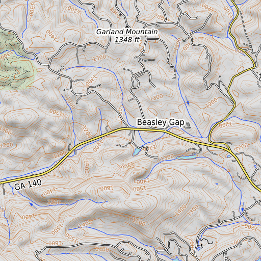OpenTopoMap map of Beasley Gap, GA