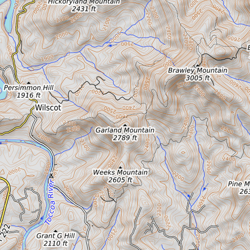 OpenTopoMap map of Garland Mountain, GA