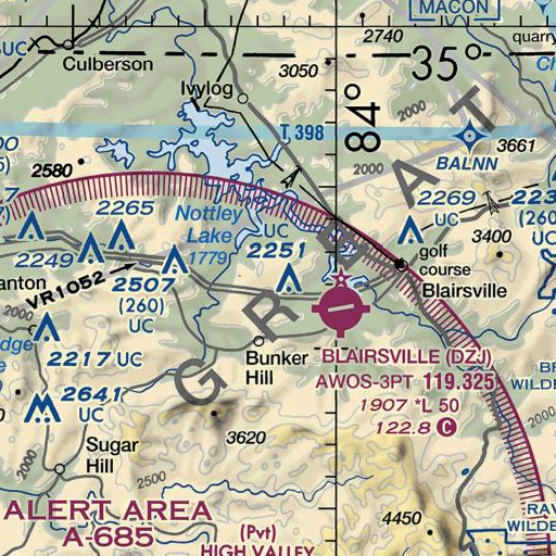 FAA VFR chart of Hanson Knob, GA