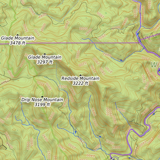 OpenTopoMap map of Redside Mountain, GA
