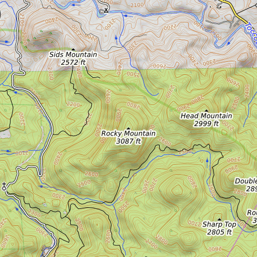 OpenTopoMap map of Rocky Mountain, GA