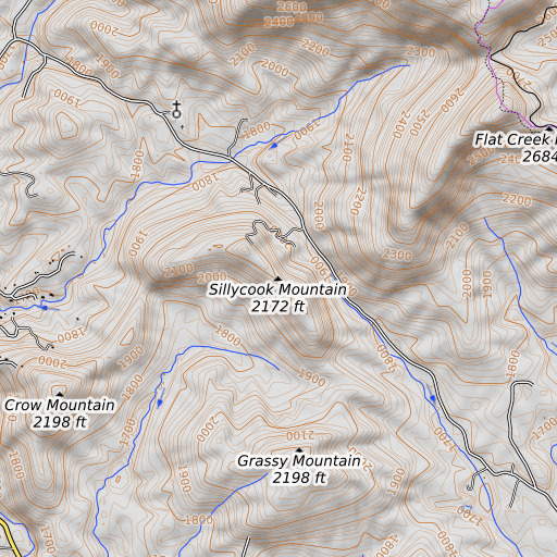 OpenTopoMap map of Sillycook Mountain, GA