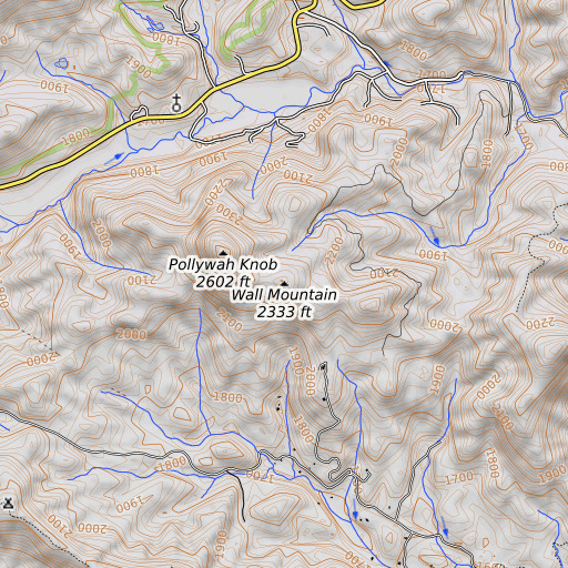 OpenTopoMap map of Wall Mountain, GA