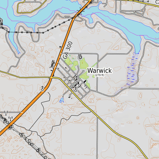 OpenTopoMap map of Warwick, GA