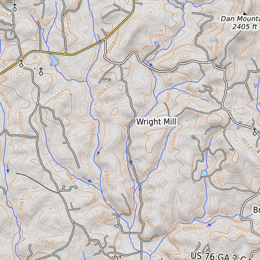 OpenTopoMap map of Wright Mill, GA