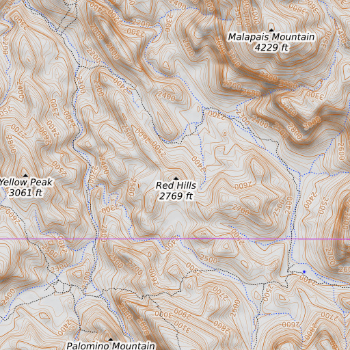OpenTopoMap map of Red Hills, AZ