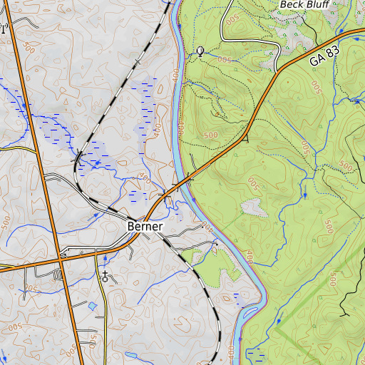 OpenTopoMap map of Bridges Ferry (historical), GA