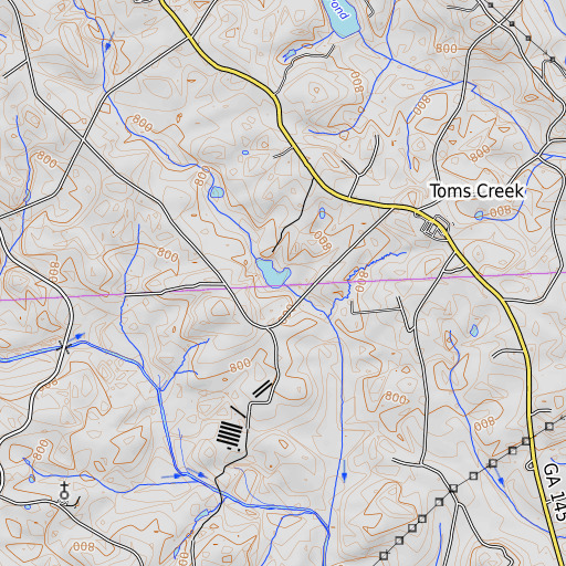 OpenTopoMap map of North Fork Broad River Structure Five Dam, GA