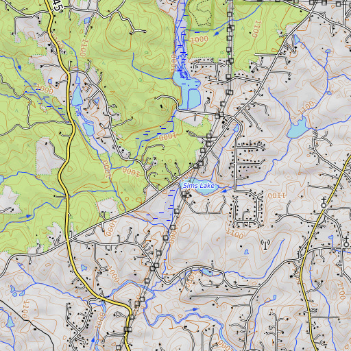 OpenTopoMap map of Sims Dam, GA