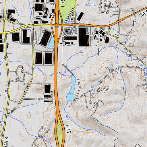 OpenTopoMap map of Johnson Lake Dam, GA