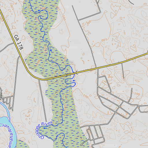 OpenTopoMap map of Cow Ford Bridge, GA