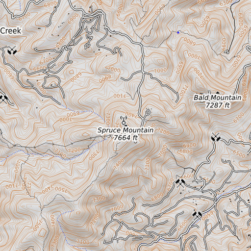 OpenTopoMap map of Spruce Mountain, AZ