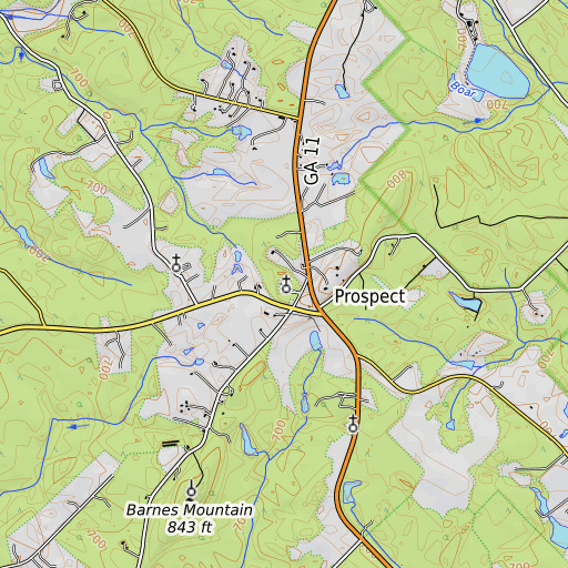 OpenTopoMap map of Prospect Cemetery, GA