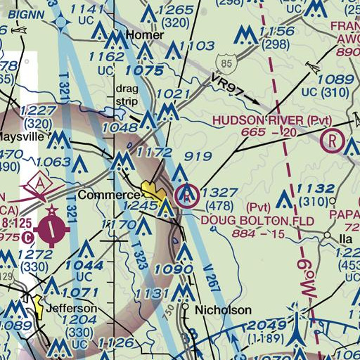 FAA VFR chart of WJJC-AM (Commerce), GA