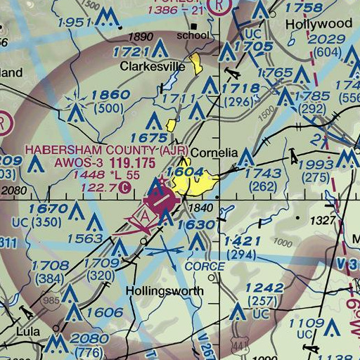 FAA VFR chart of WCON-AM (Cornelia), GA