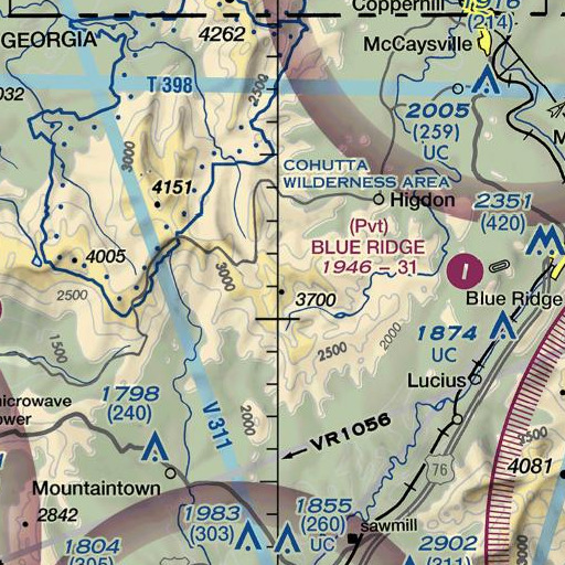 FAA VFR chart of Flat Top Mountain, GA