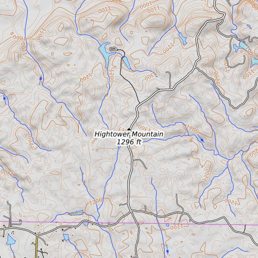 OpenTopoMap map of Hightower Mountain, GA