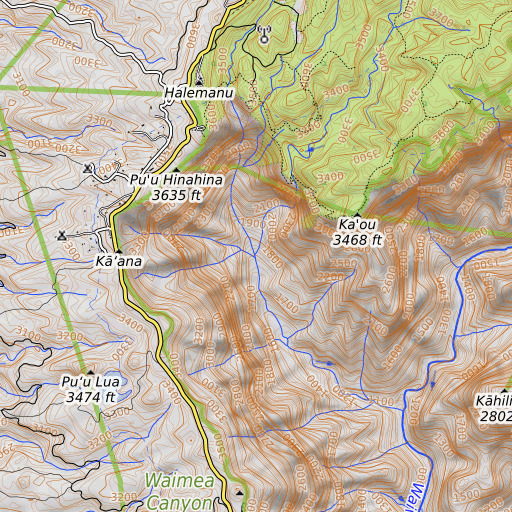 OpenTopoMap map of Kōkeʻe Stream, HI