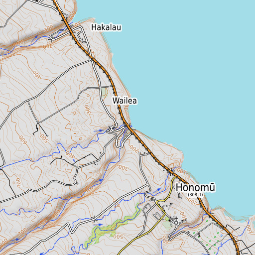 OpenTopoMap map of Kaʻahakini Stream, HI