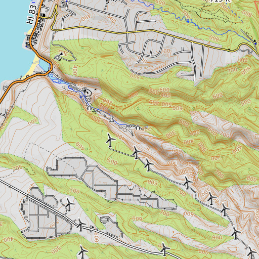 OpenTopoMap map of Kamananui Stream, HI