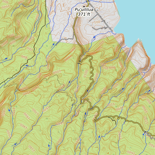 OpenTopoMap map of West Wailua Nui Stream, HI