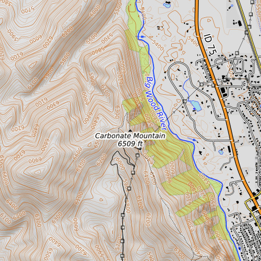 OpenTopoMap map of Carbonate Mountain, ID