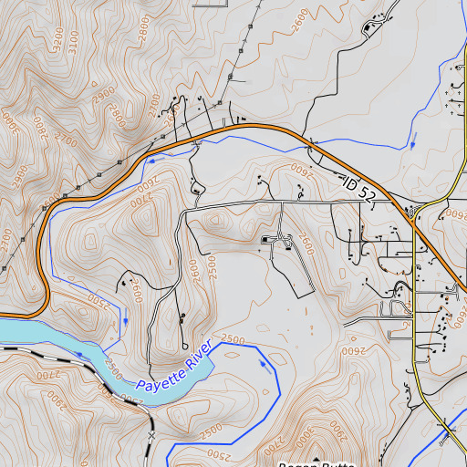 OpenTopoMap map of Regan Bend, ID